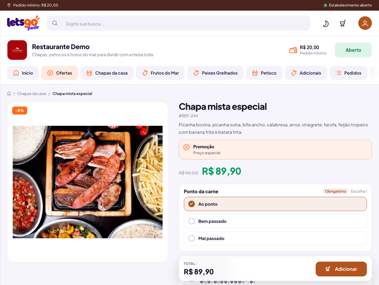 Modal de Adicionais no Cardápio